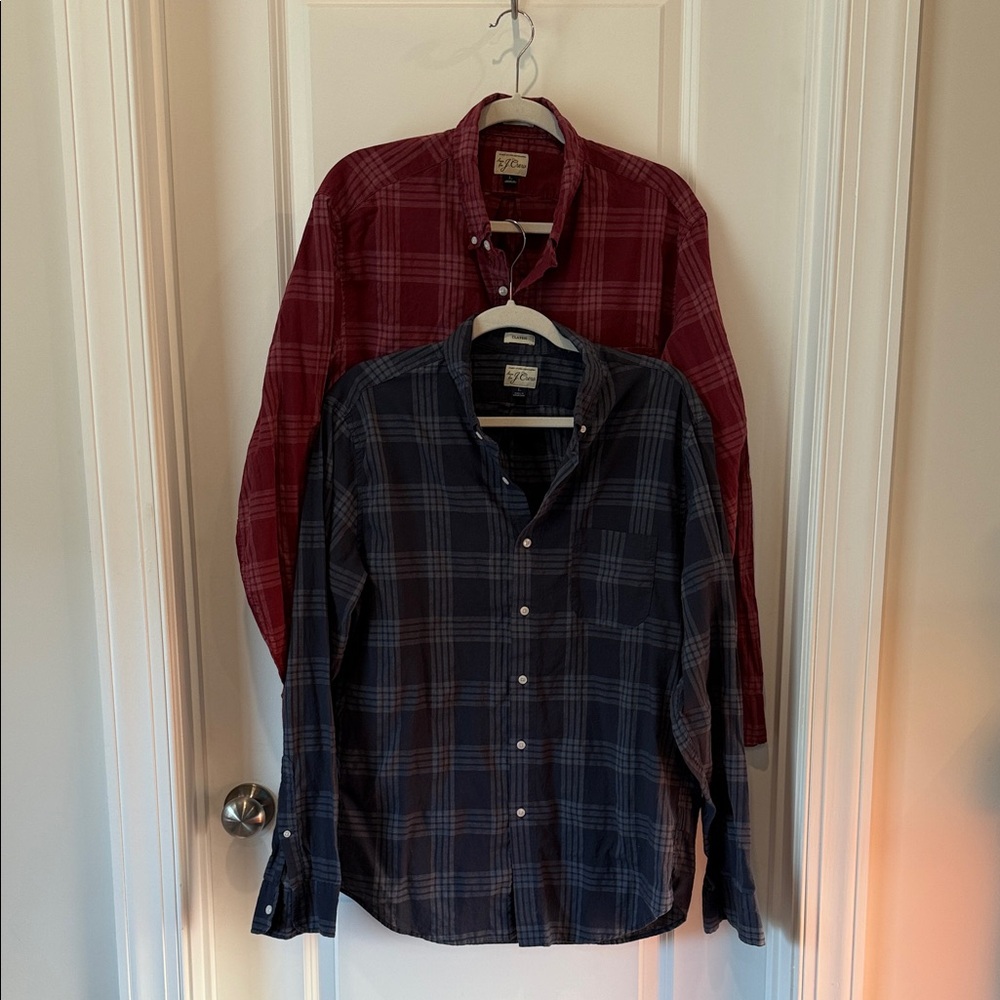 J. Crew Men's Casual Plaid Shirts - Burgundy and Navy